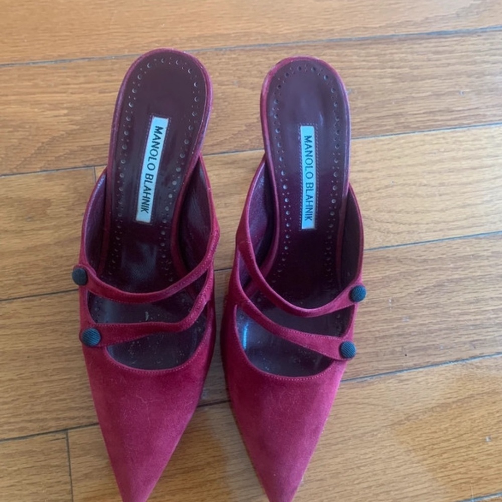 Manolo Blahnik Burgundy Women's Shoes-Mules